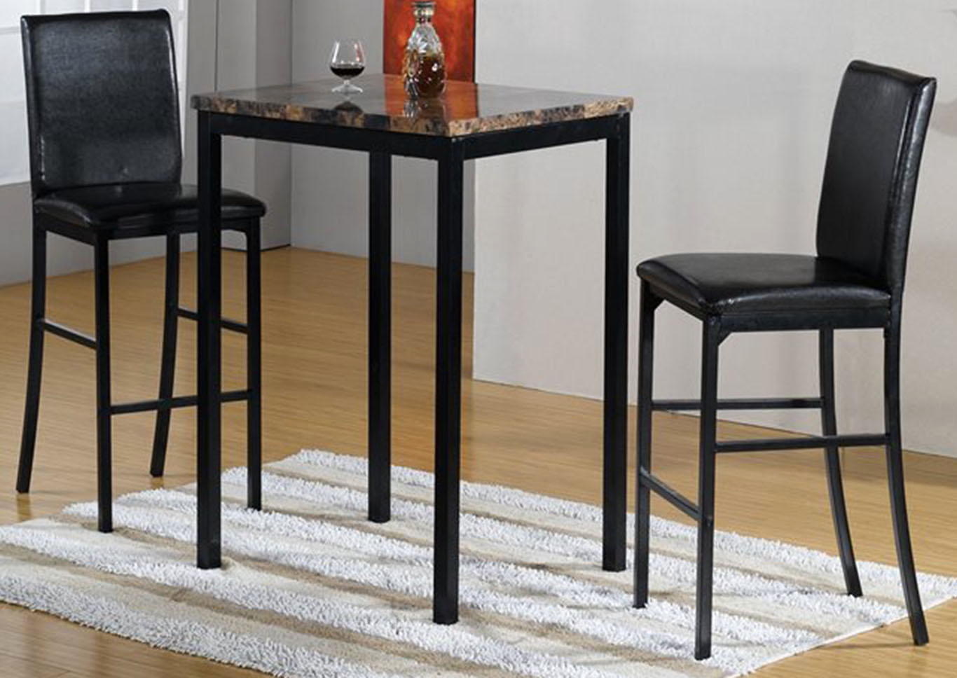 Dark Brown Faux Marble Bistro & 2 Chairs,Home Source
