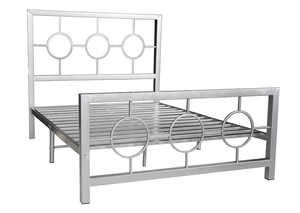 Metal Silver Bed Frame Circle Design, Silver Metal Bed Frame