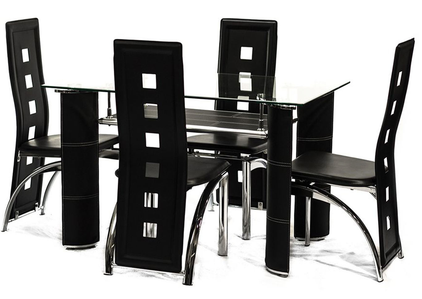 Sabinal Coffee Black Tempered Glass Table & 4 Chairs,Home Source