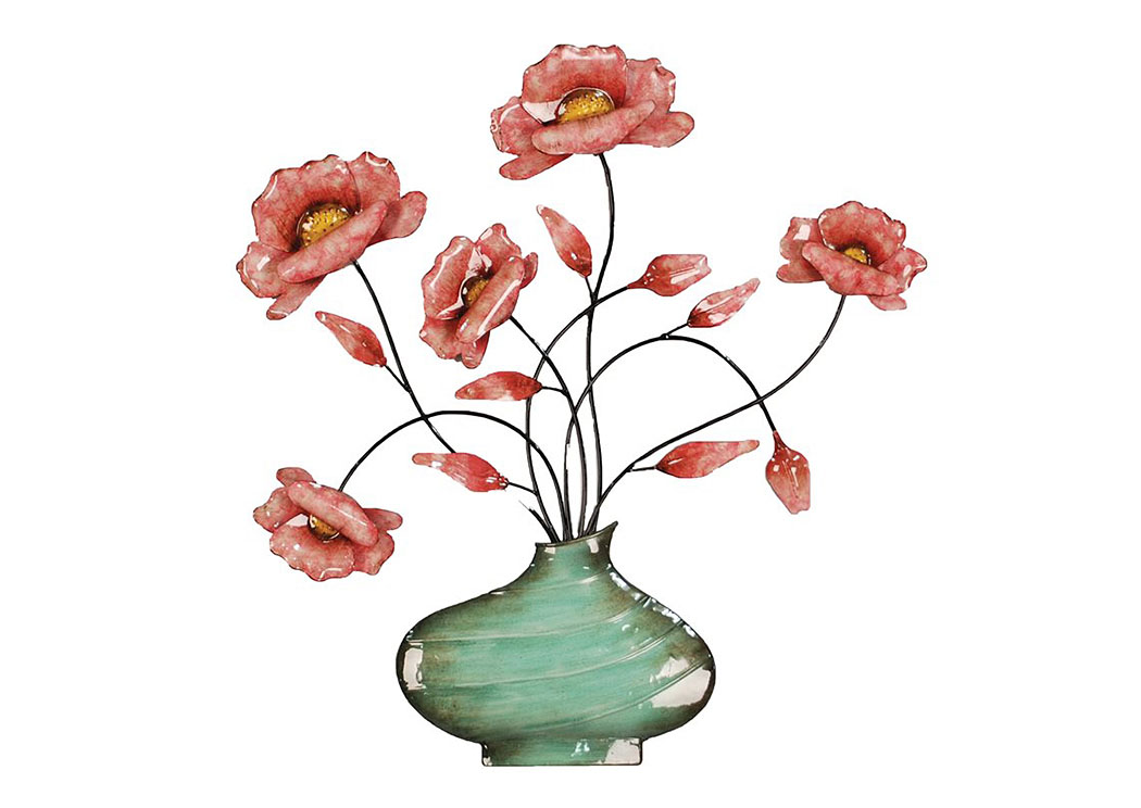 Pink & Mint Green Wall Decor Flowers in Swirl Vase,Home Source