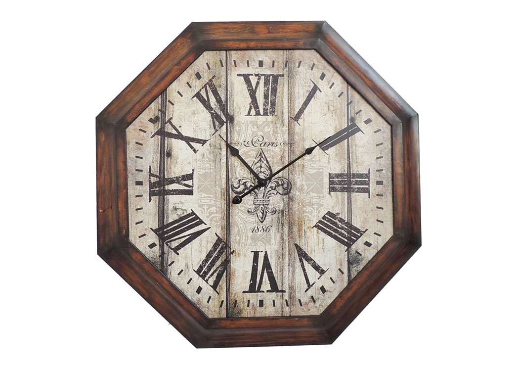 Brown & Off white Wall Decor Octagon Clock,Home Source
