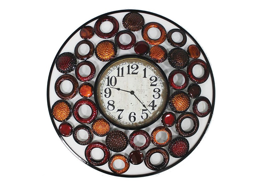Burgundy & Orange Wall Decor Circles Clock,Home Source