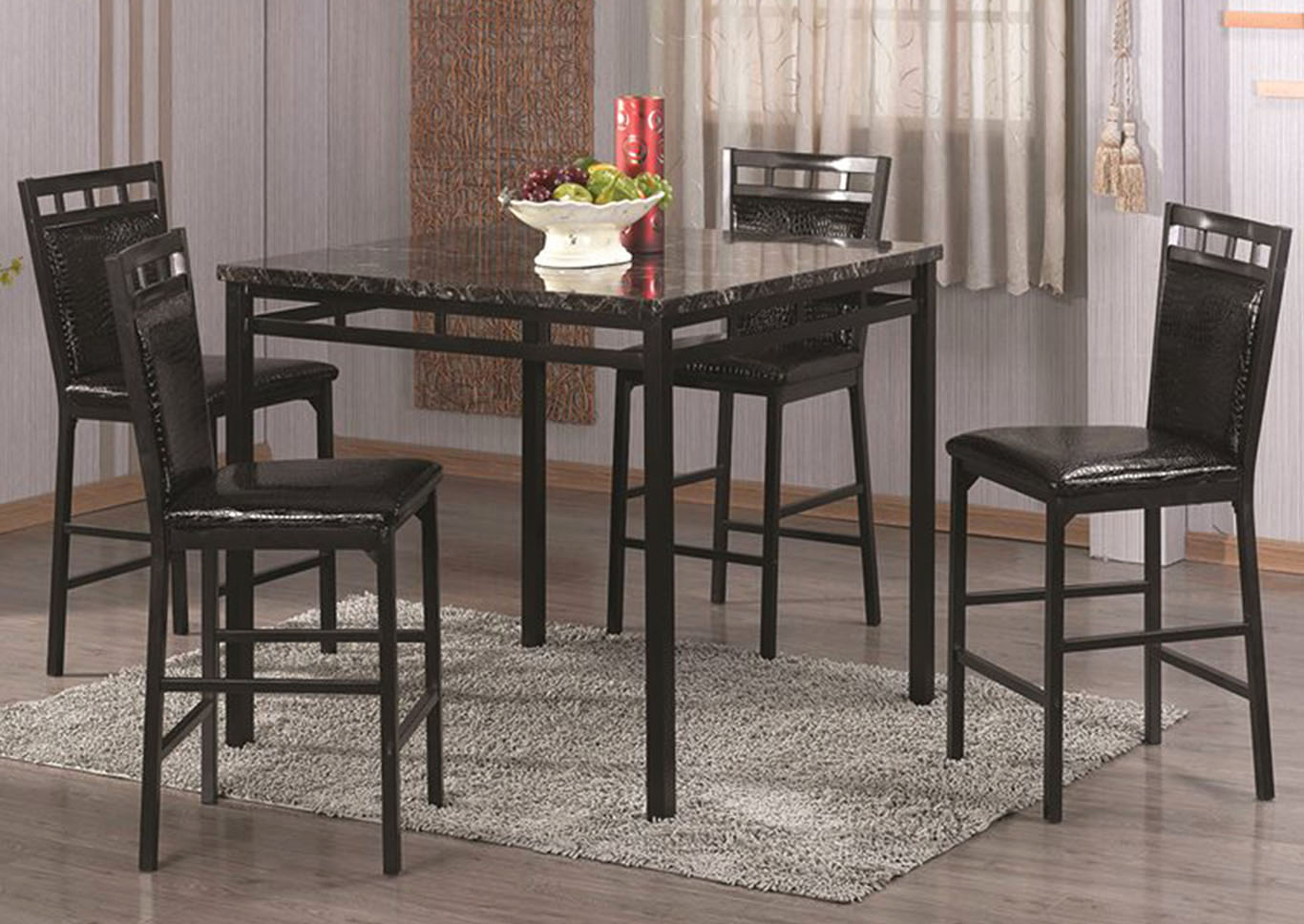 Black Counter Height Table & 4 Chairs,Home Source
