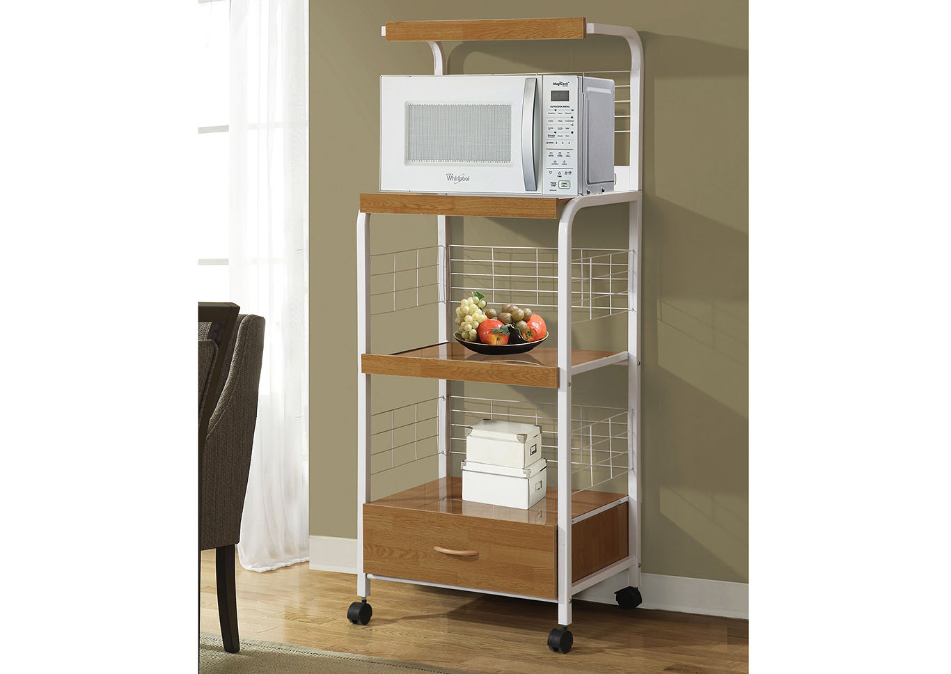 White Metal Microwave Cart w/3 Outlets,Home Source