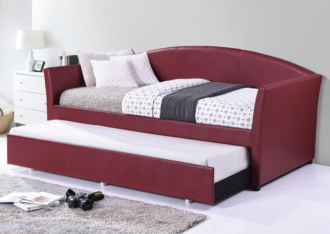 Burgundy Faux Leather Daybed w/Trundle,Home Source