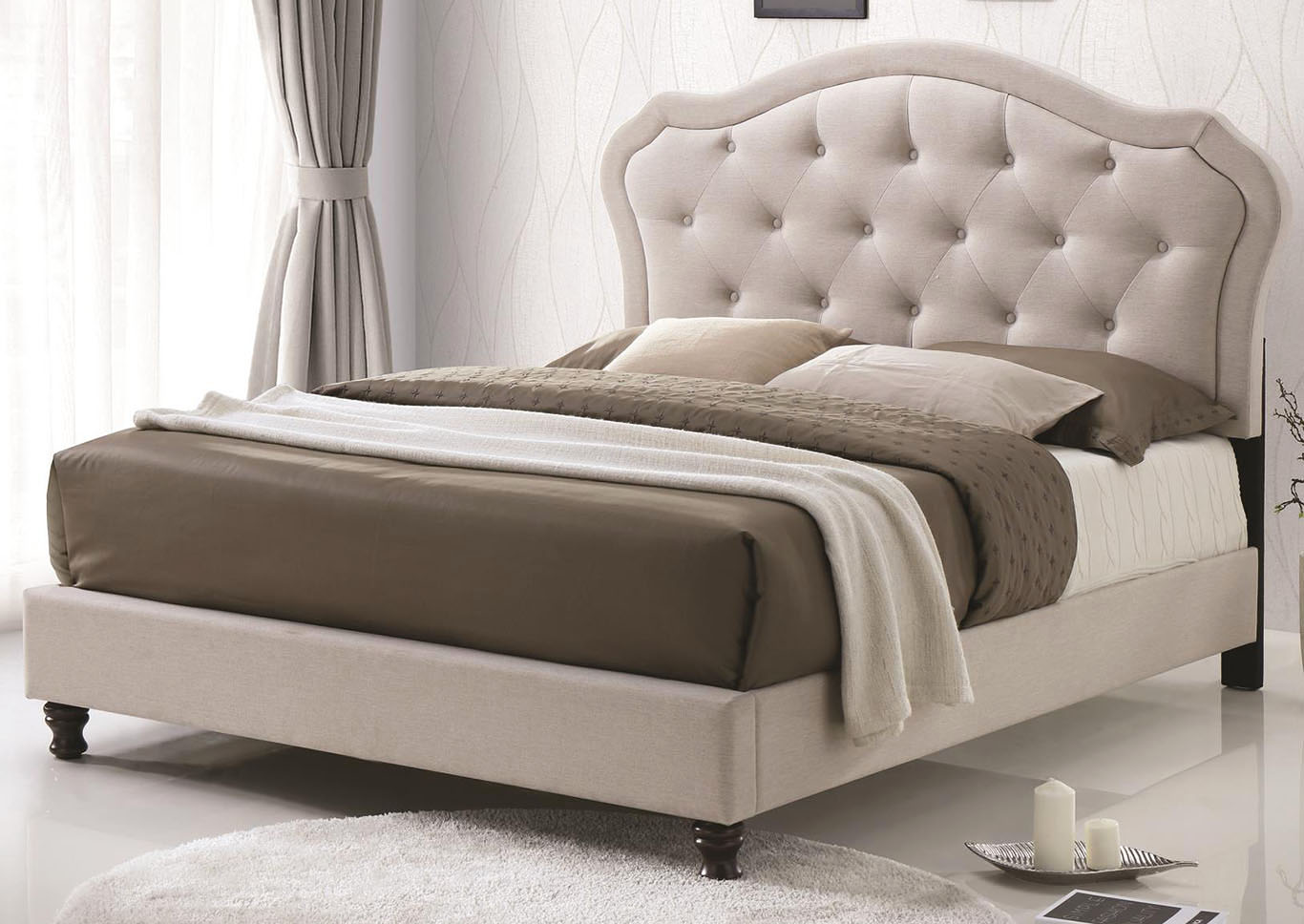 Mariah Ivory Upholstered Queen Bed,Home Source