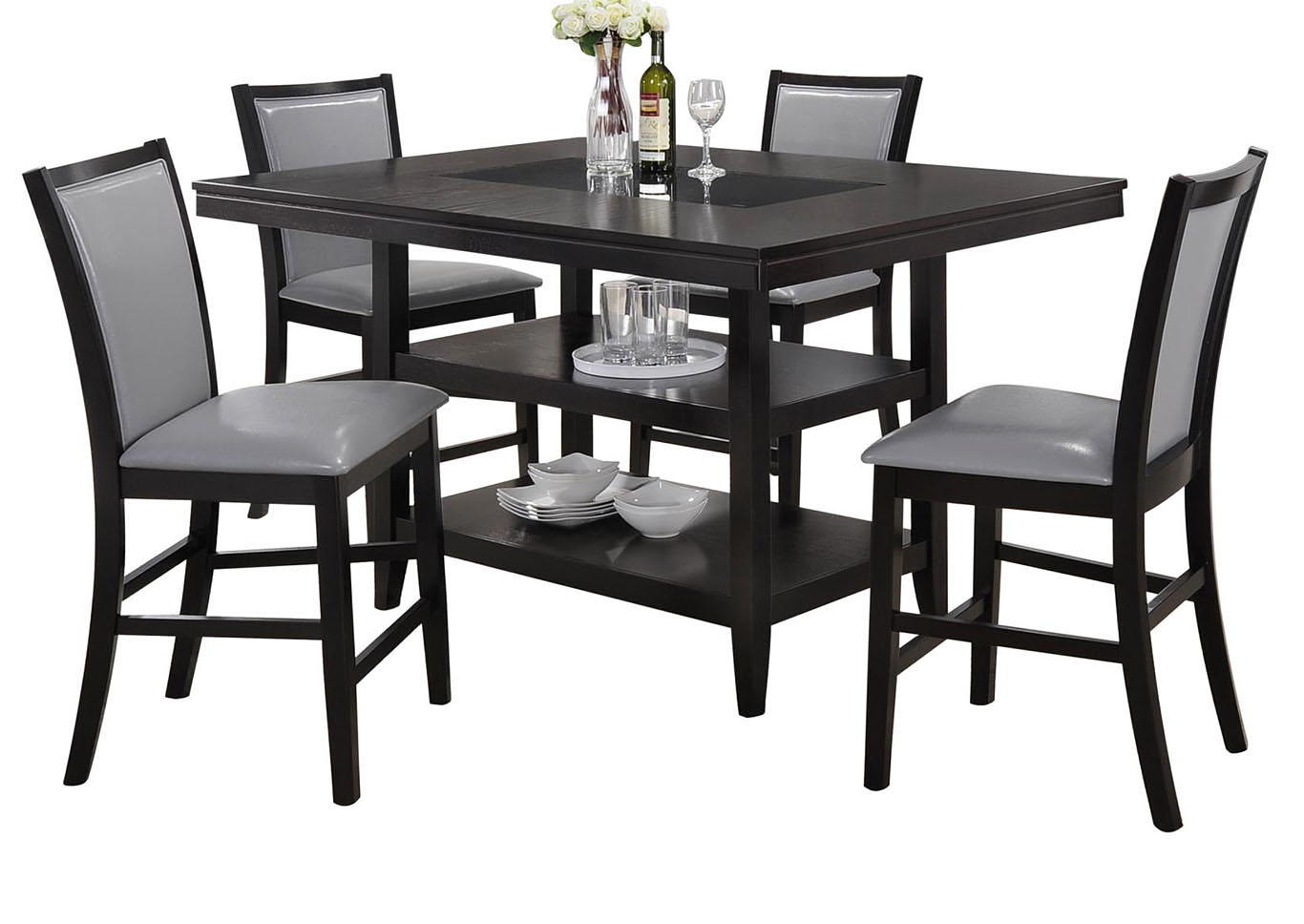 Grazia Black Gray 5 Pc Counter Height Table Set U And U Home Budget Furniture