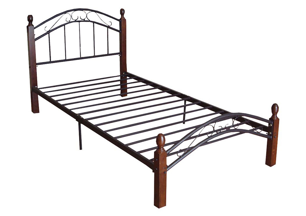 Cherry/Chrome Full Metal Bed,Home Source