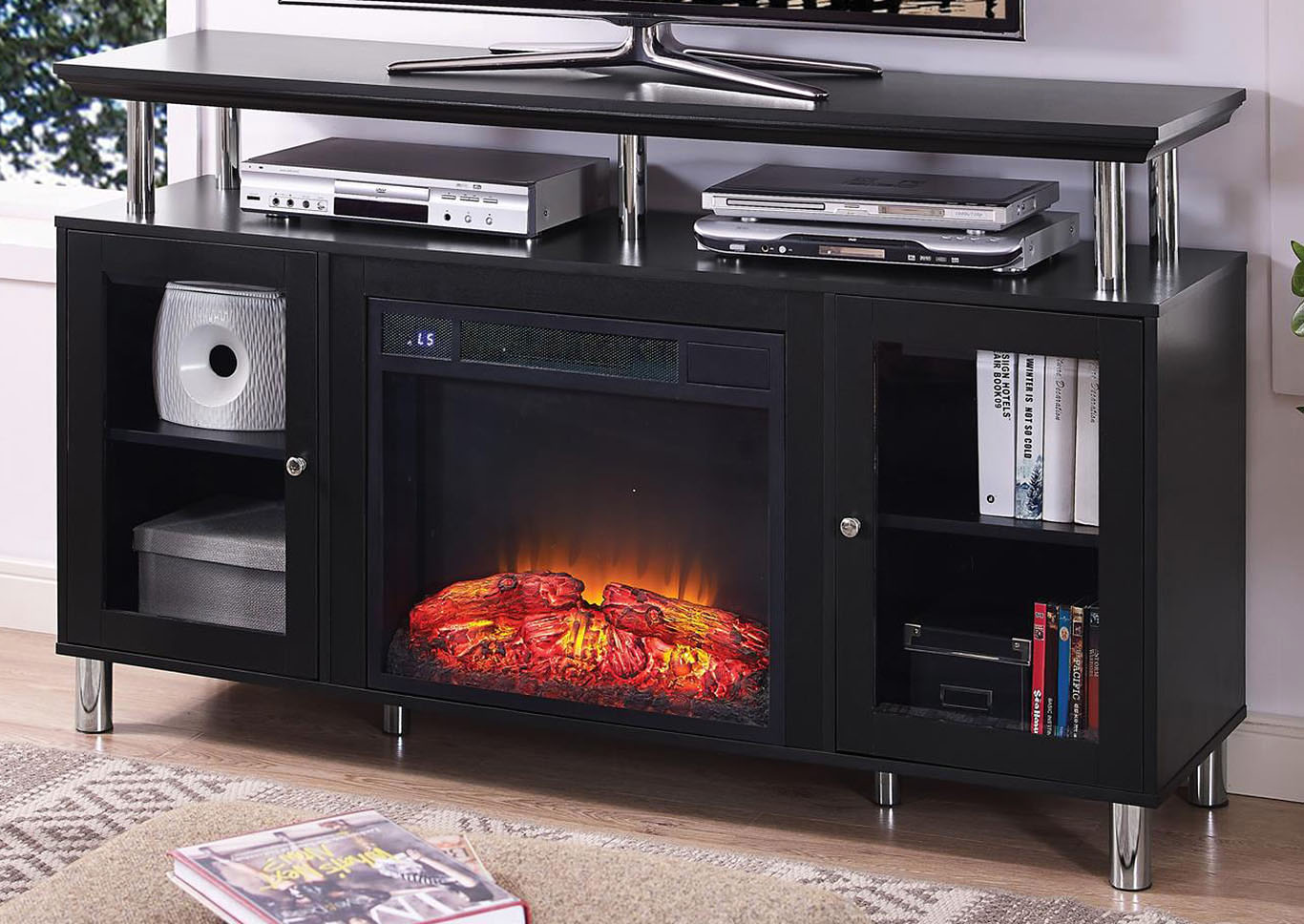 Felix Black Plasma TV Stand w/Electrical Fireplace,Home Source