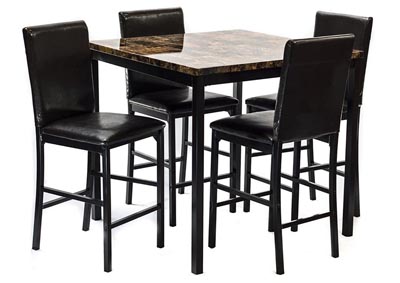 Dark Brown Faux Marble Table & 4 Chairs