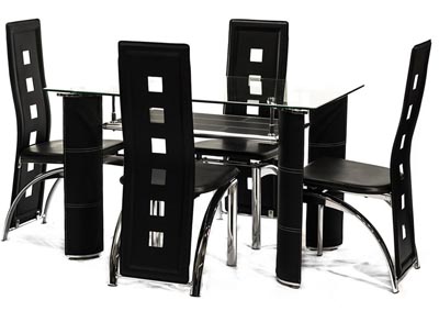 Sabinal Coffee Black Tempered Glass Table & 4 Chairs