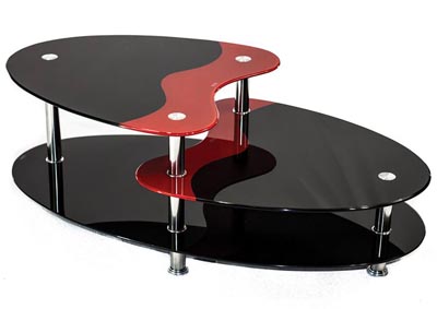 Black & Red 3 Tier Glass Coffee Table