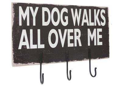 Image for White/Brown Wall Decor - Dog Sign w/Hooks