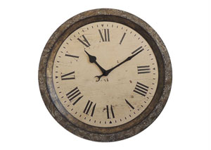Brown & Off white & Gold Wall Decor Circle Printed Clock