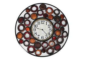 Burgundy & Orange Wall Decor Circles Clock