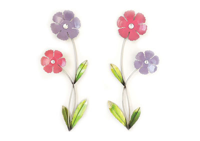 Image for Dark Green & lavender & Lime Wall Decor 2 Flowers on Stem
