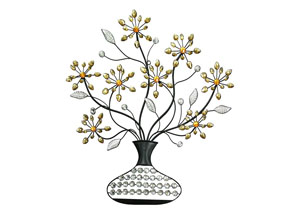 Image for Black & Yellow & Silver Wall Decor Jeweled Vase w/Flowers