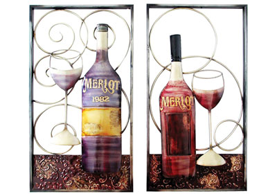 Image for Lavender/Marroon Wall Decor-Wine Bottle & Glass
