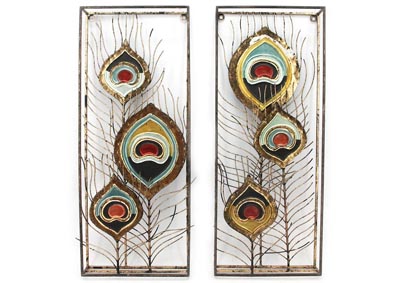 Image for Gold/Blue/Green/Red Multi Wall Decor Peacock Feather Panels