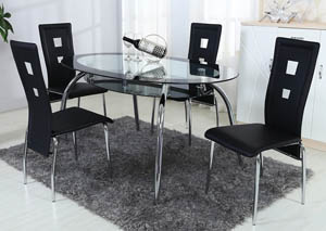 Image for Black/Silver Glass Table & 4 Chrome Chairs