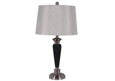 Image for White Shade/Black/Silver Table Lamp