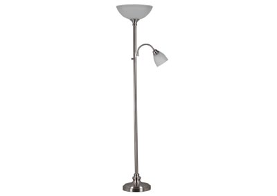 Image for Glass White Shade/Silver Metal Torchier Floor Lamp