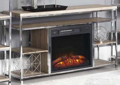 Image for Owen Chrome TV Stand w/Convertible to Electrical Fireplace