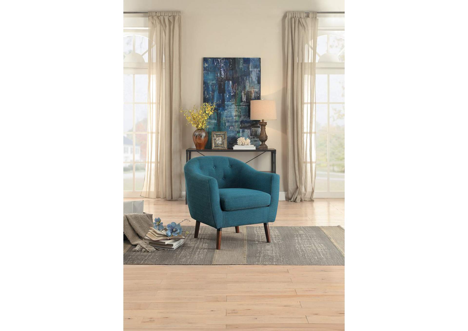Accent Chair, Blue 100% Polyester,Homelegance
