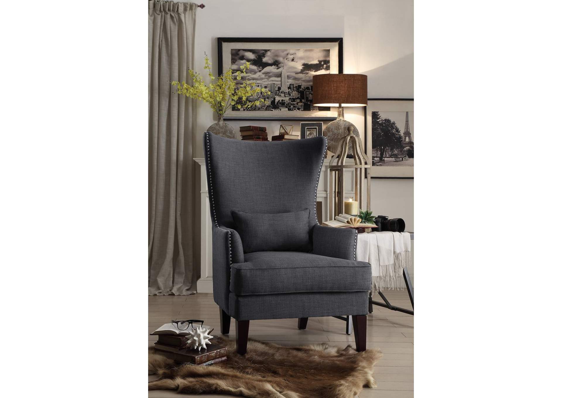 Accent Chair W/ Kidney Pillow, Charcoal,Homelegance