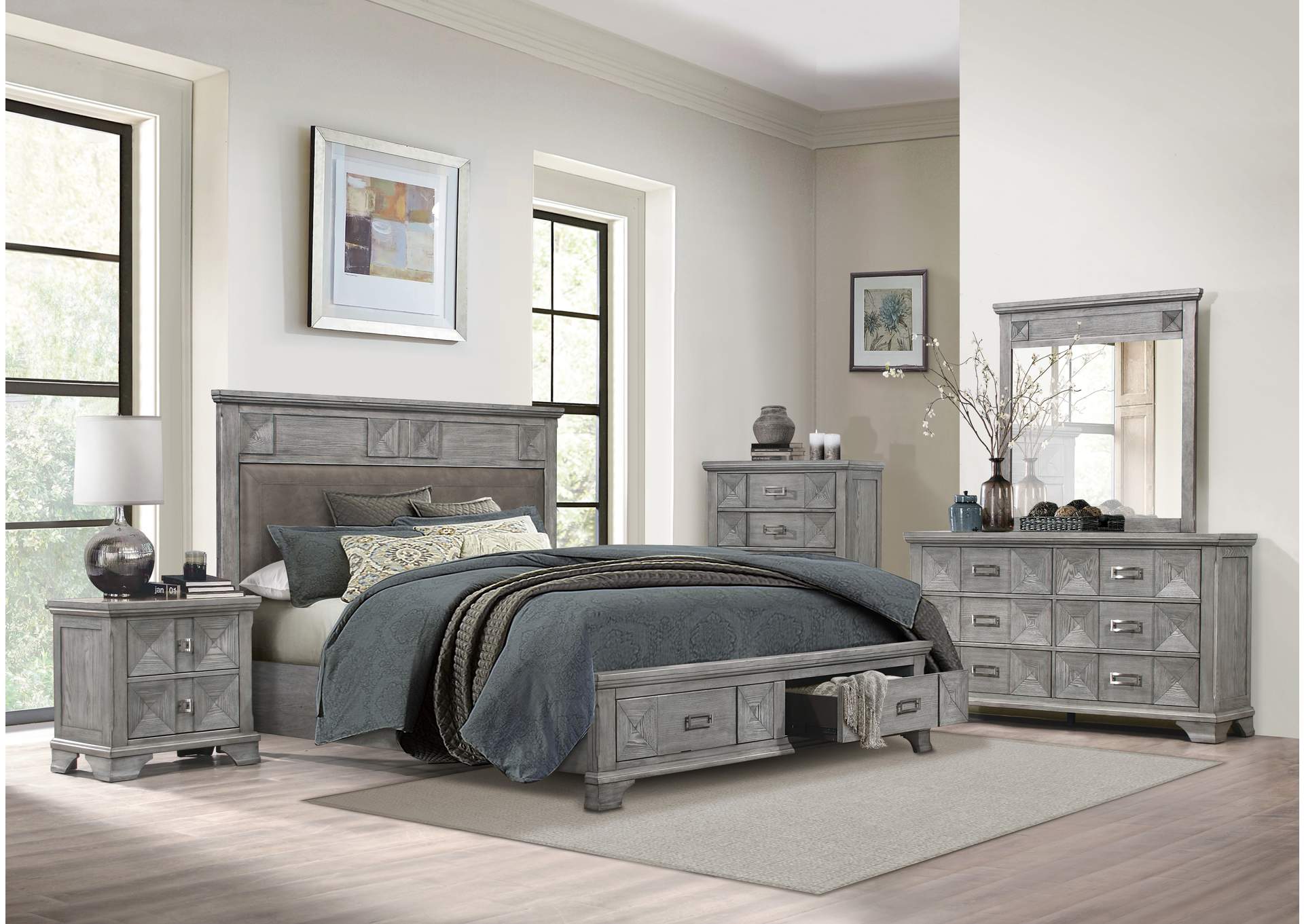 Brown Queen Platform Bed with Footboard Storage,Homelegance