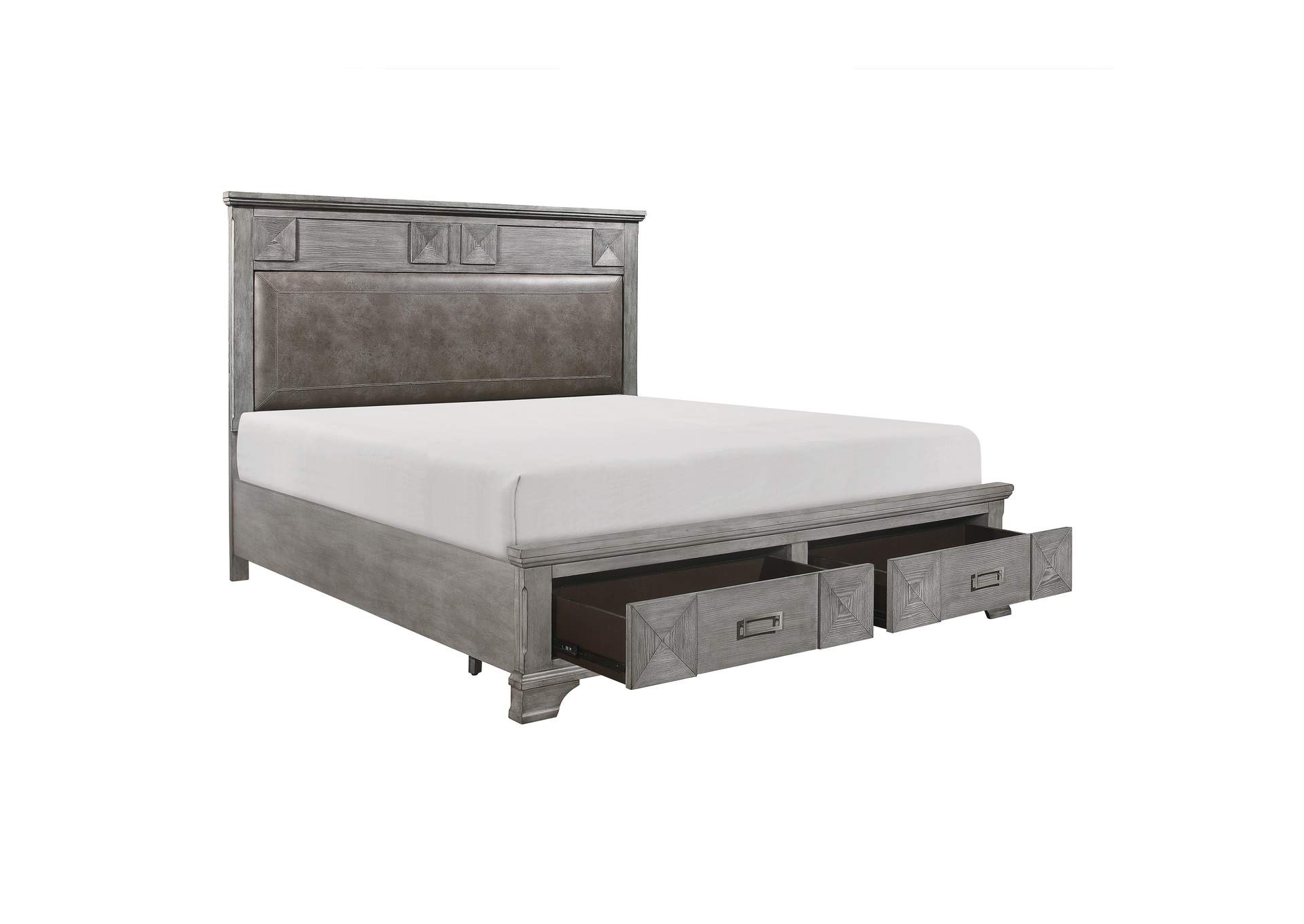 Brown Queen Platform Bed with Footboard Storage,Homelegance