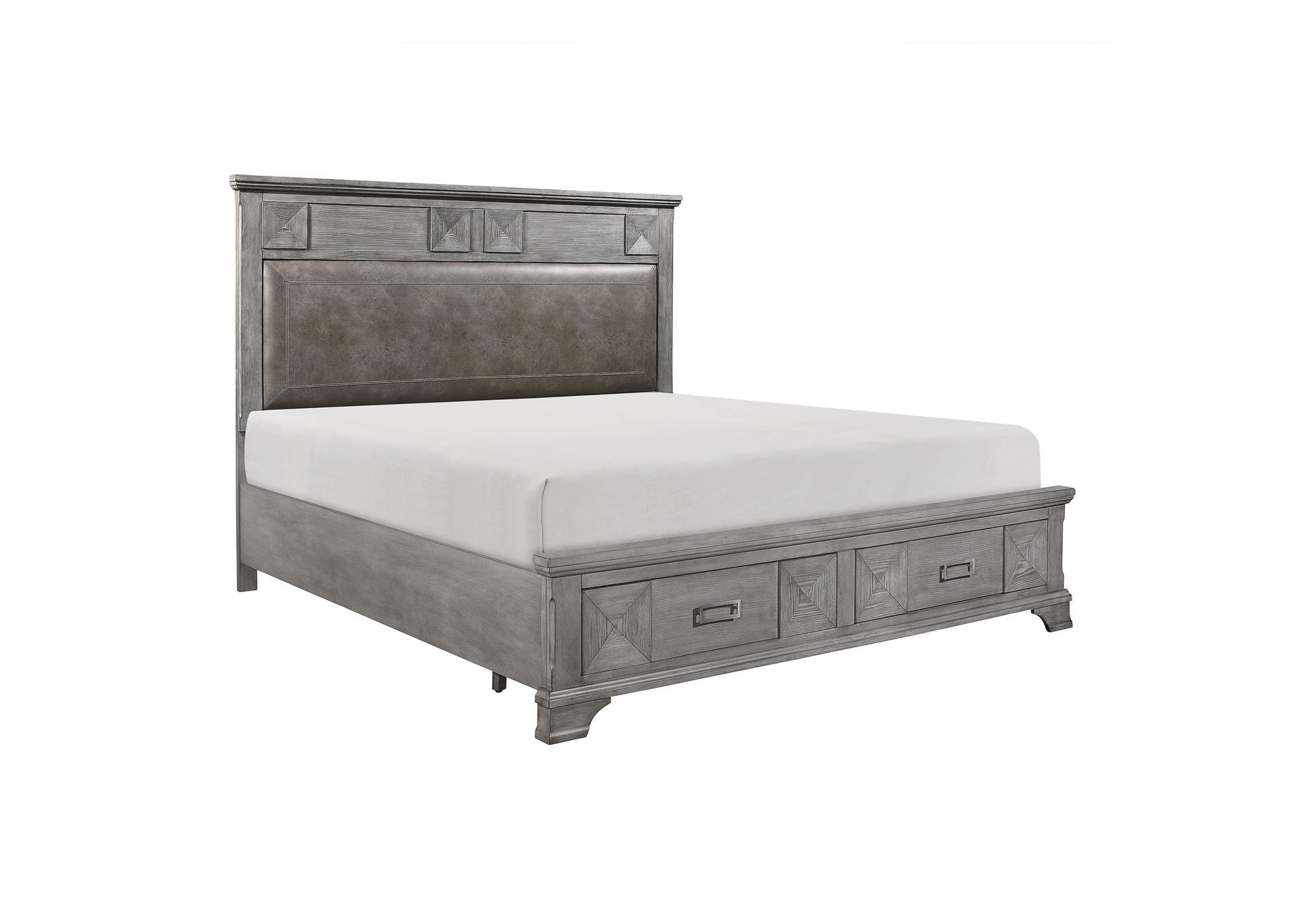 Brown Queen Platform Bed with Footboard Storage,Homelegance