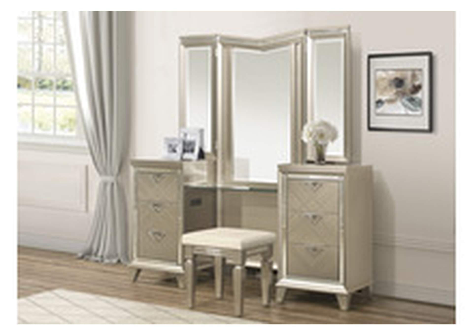Bijou Vanity Dresser With Mirror And Led Lighting,Homelegance
