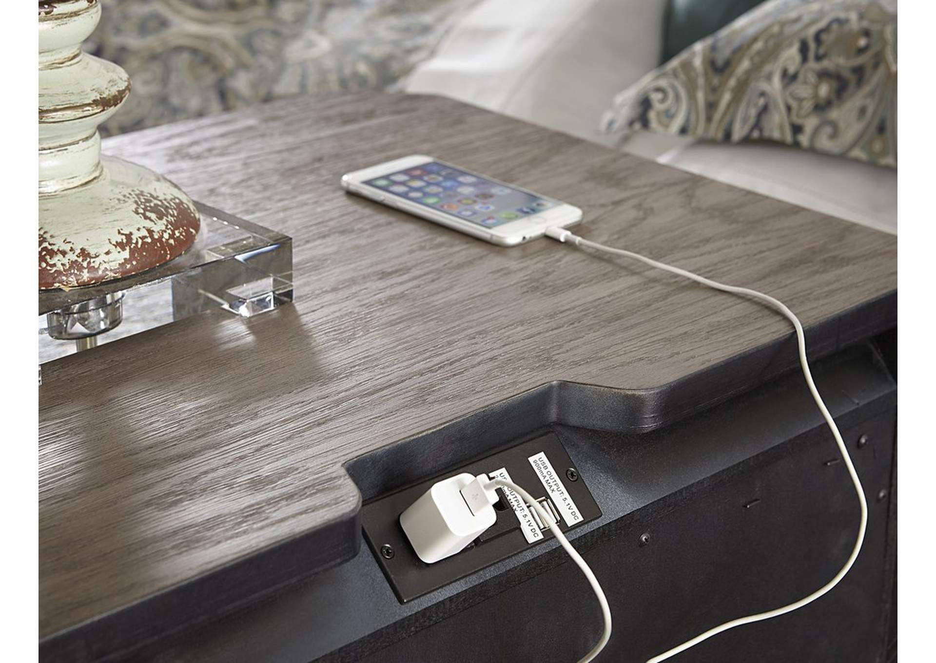 Night Stand W/Power Strip, Grey,Homelegance
