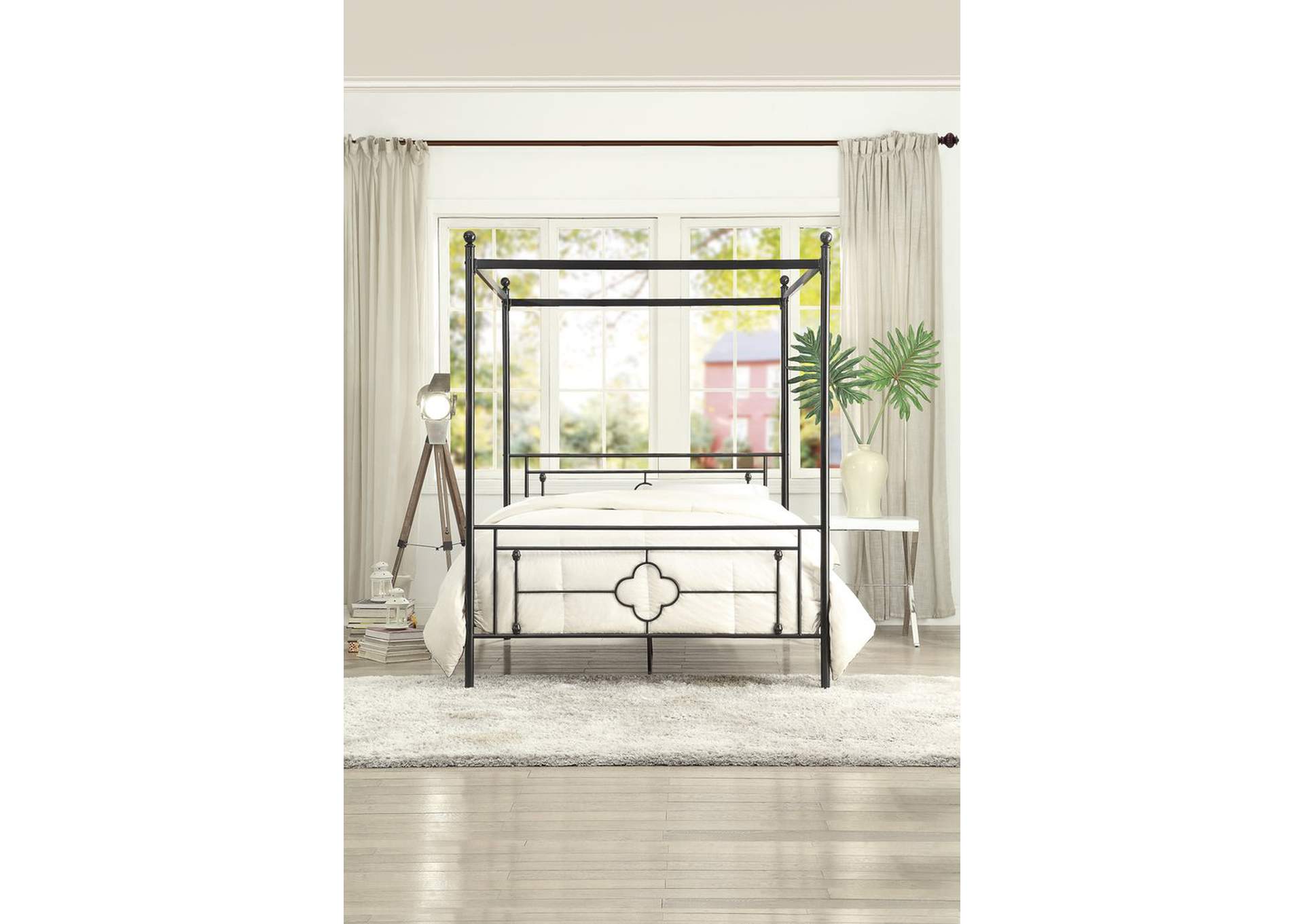 Queen Canopy Metal Bed, Round Post, 3A,Homelegance