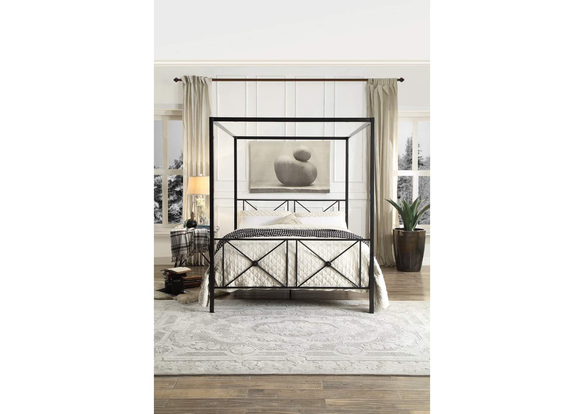 Queen Canopy Metal Bed, Sq Post, 3A,Homelegance