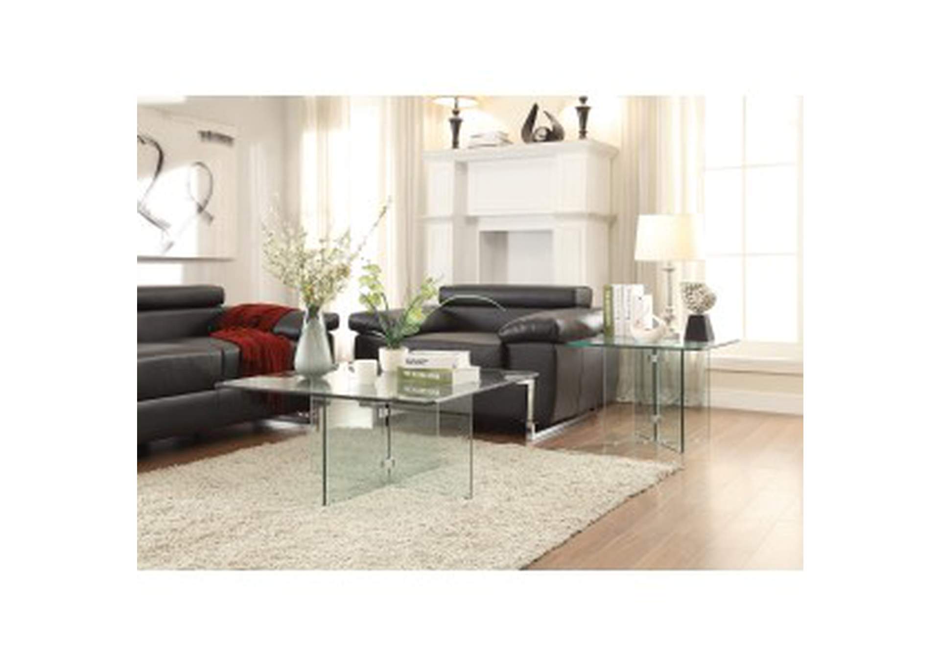 Square End Table Glass Top, Tempered,Homelegance