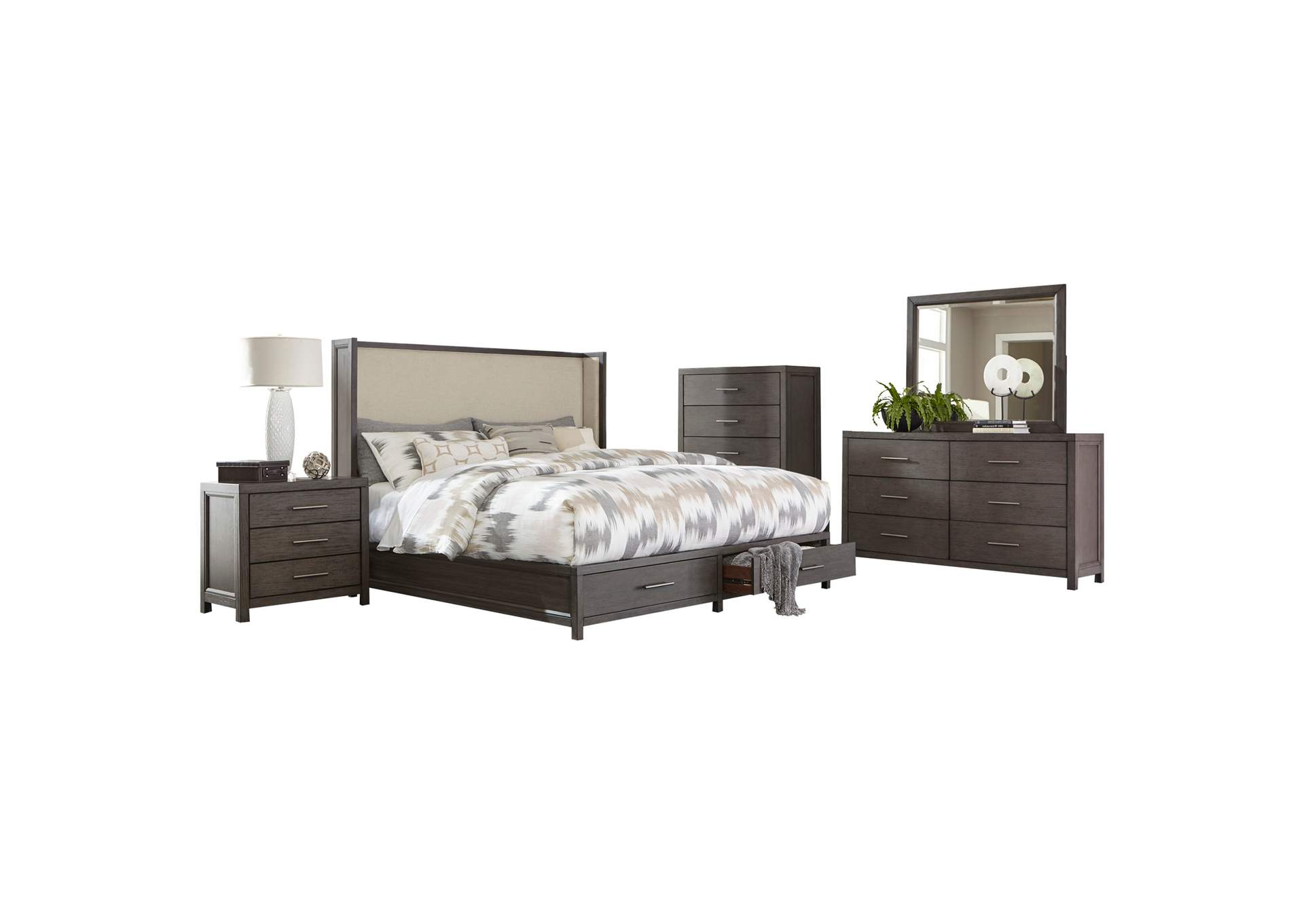 Beige Eastern King Platform Bed with Footboard Storage,Homelegance