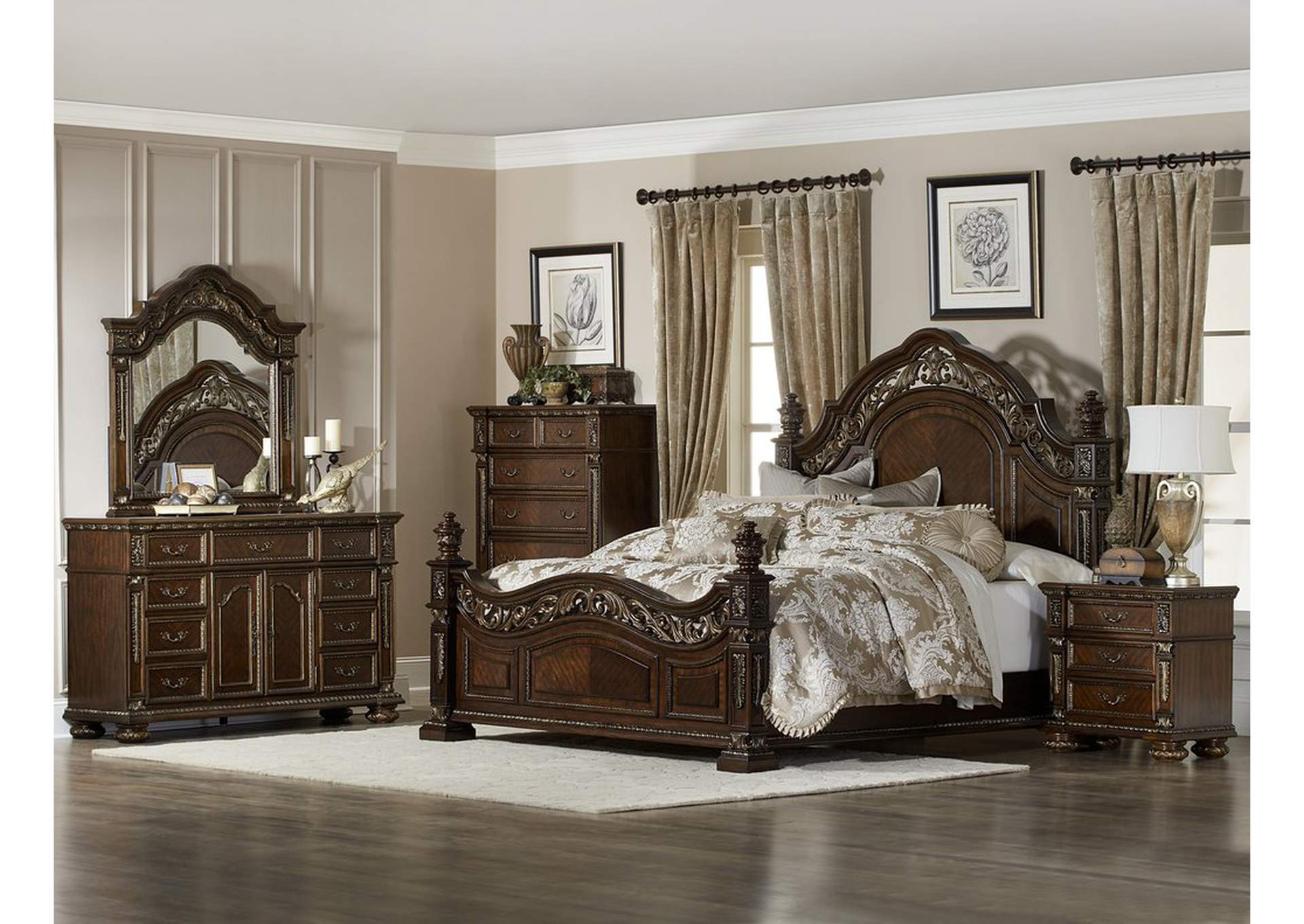 (1/5) Qn Headboard W/Resin Decoration,Homelegance