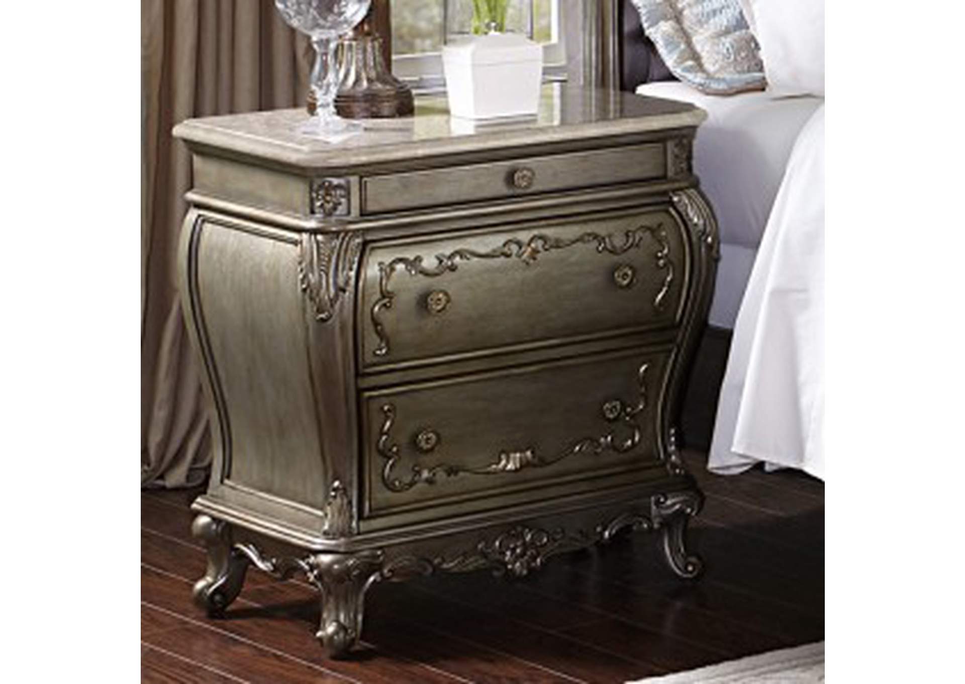 Florentina Night Stand, Marble Top,Homelegance