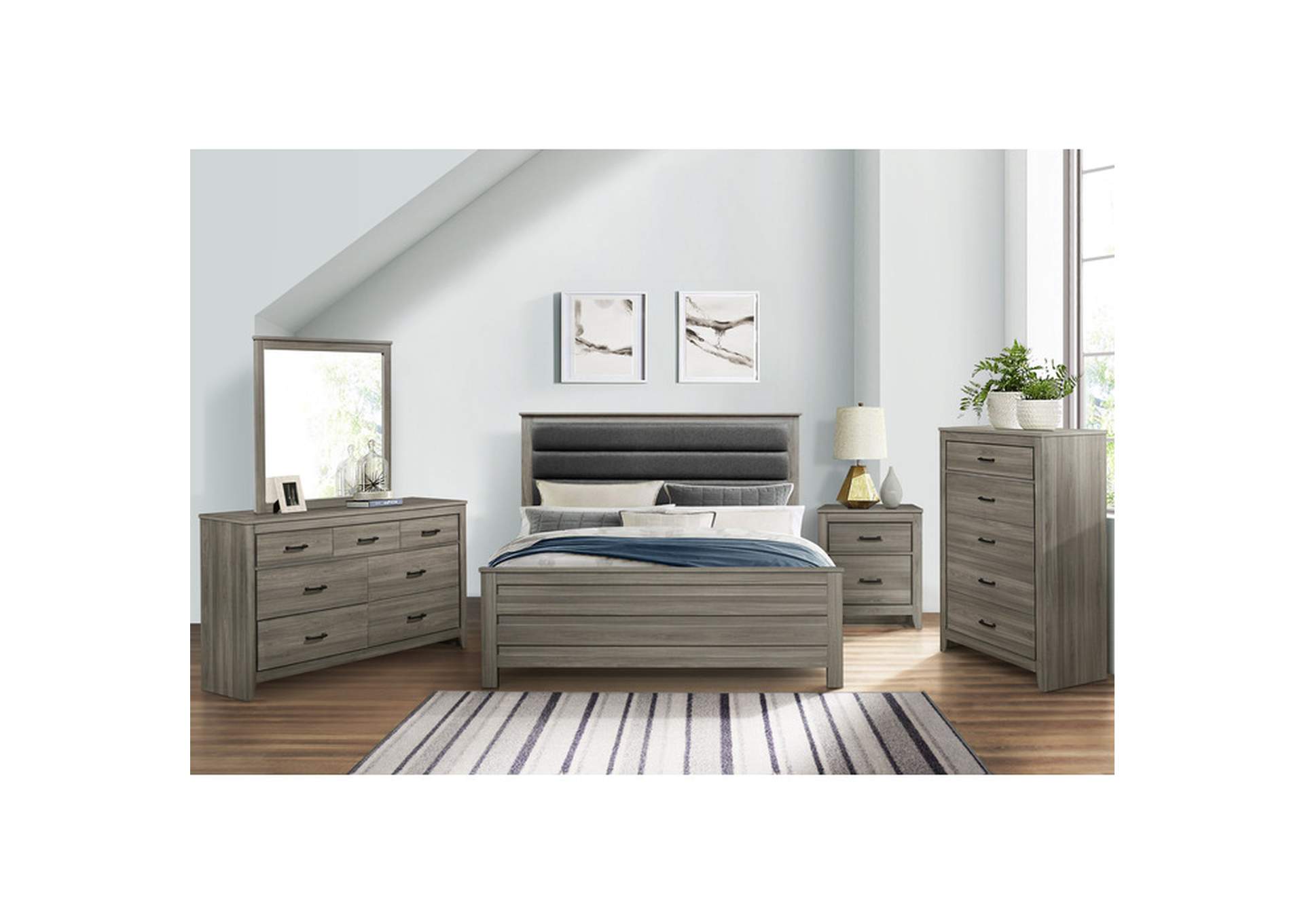 Queen Upholstered Hb, Dark Gray Fabric,Homelegance