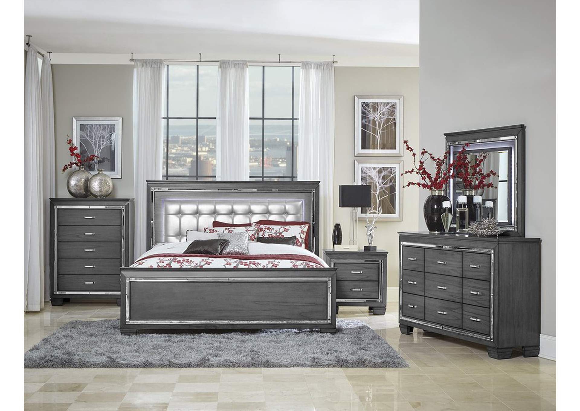 Gray Mirror W/Bevel&Led Light,Homelegance