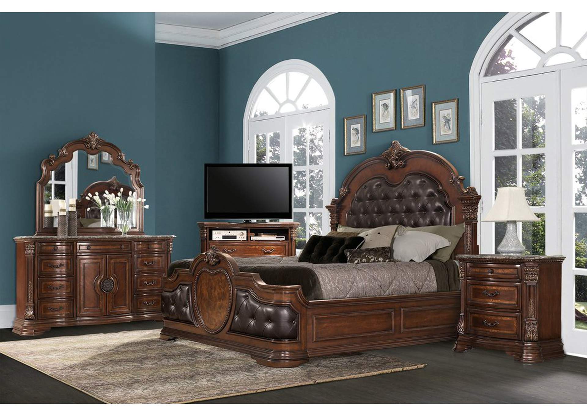 Night Stand,Marble Top,Cherry,Homelegance