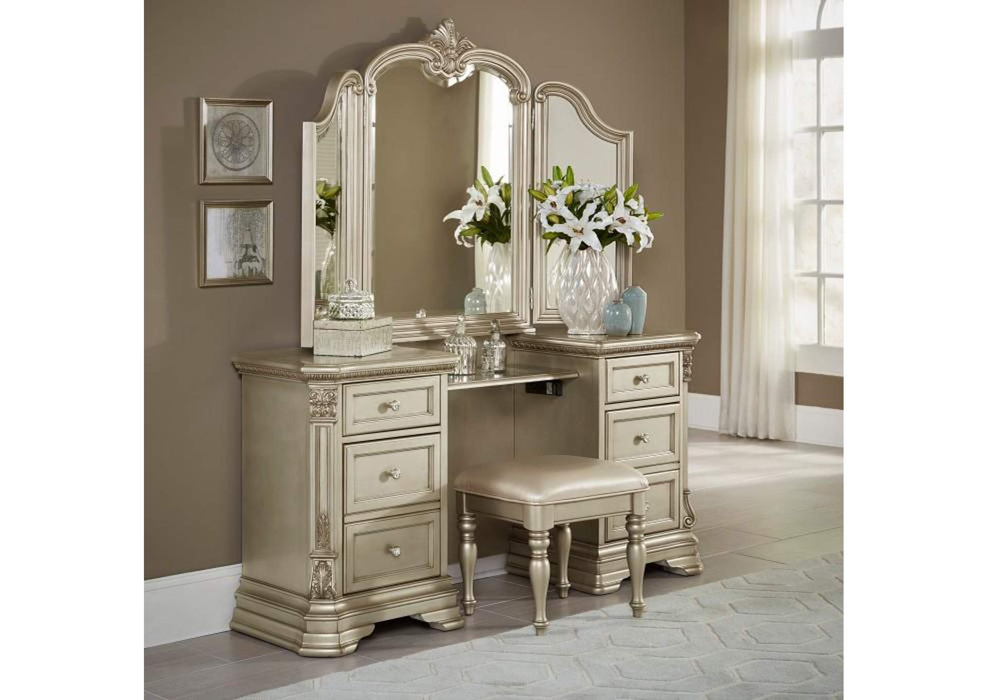 Antoinetta Vanity Dresser With Mirror,Homelegance