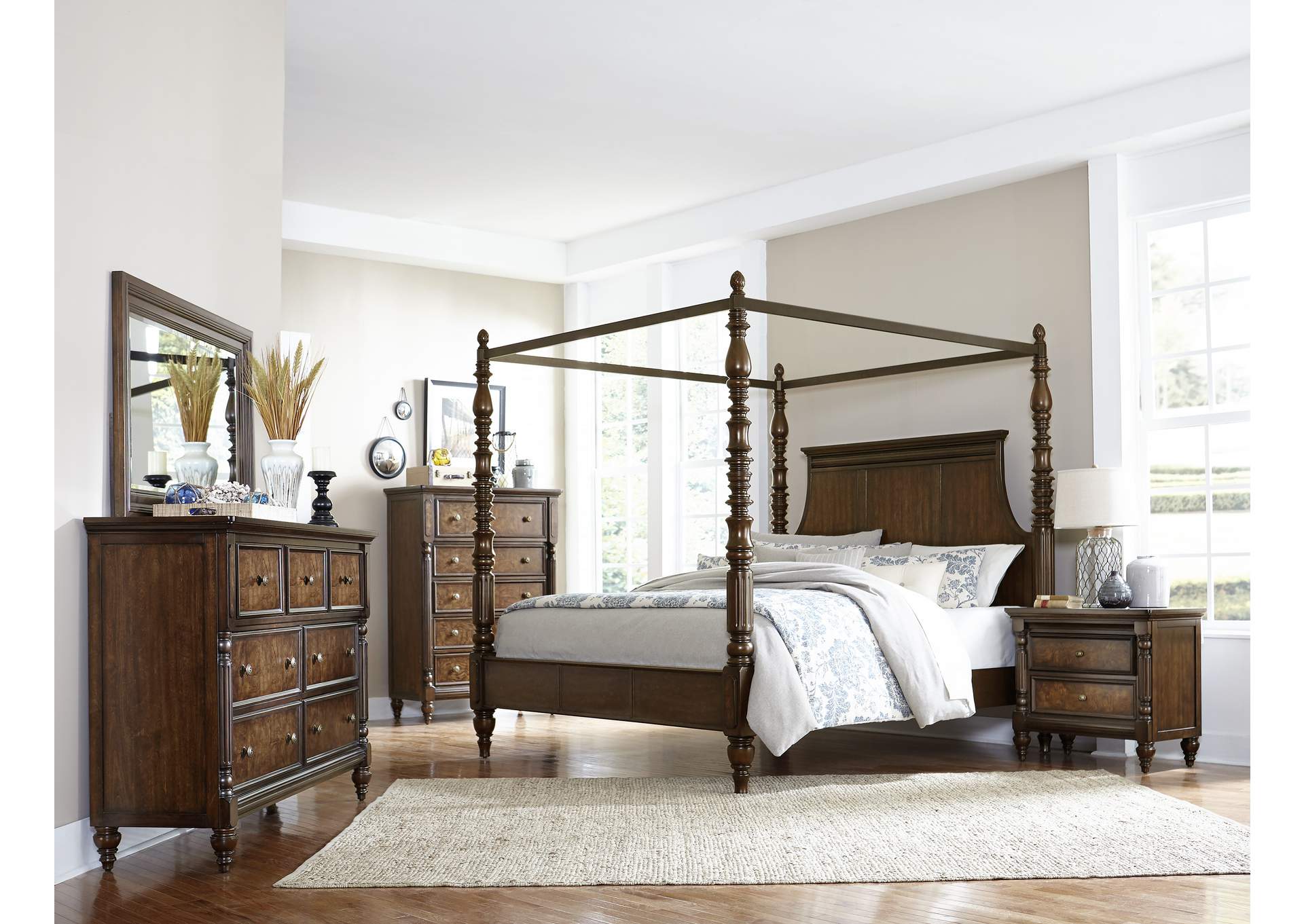 Cherry California Canopy Bed, Warm Cherry,Homelegance