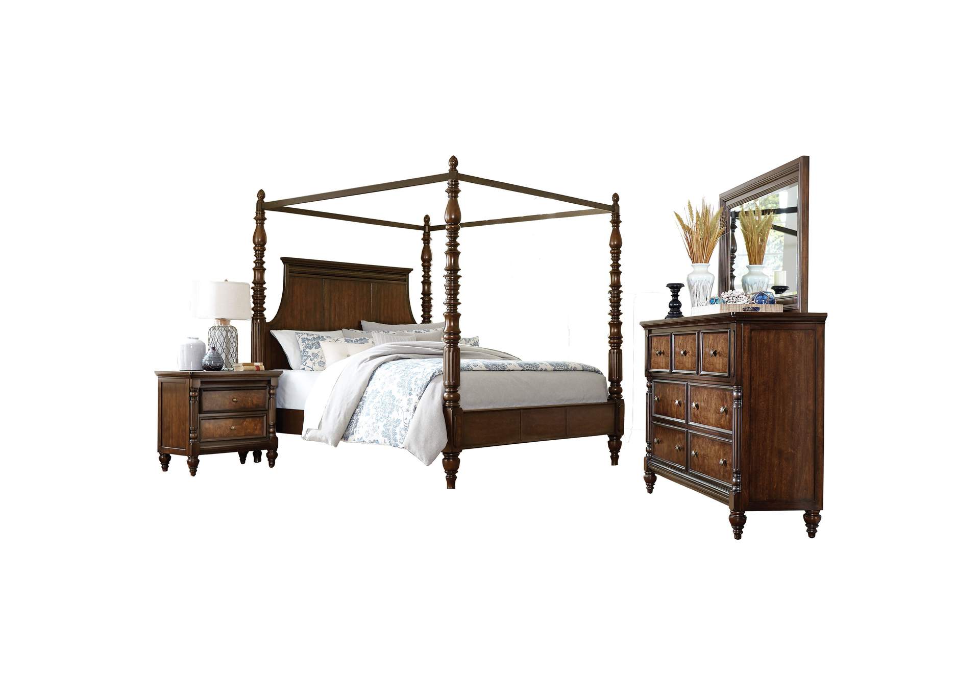 Cherry California Canopy Bed, Warm Cherry,Homelegance