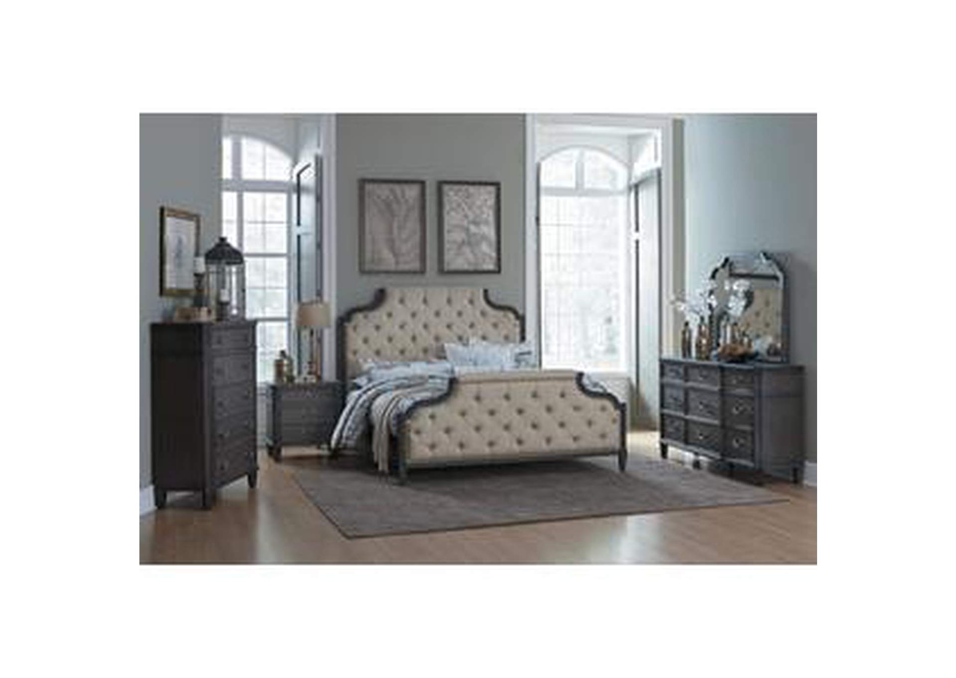 Lindley Beige Fabric Queen Upholstery Bed, Beige Fabric,Homelegance