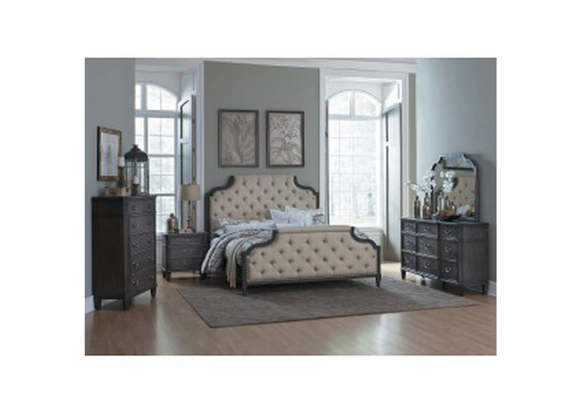 Lindley Beige Fabric Queen Upholstery Bed, Beige Fabric,Homelegance