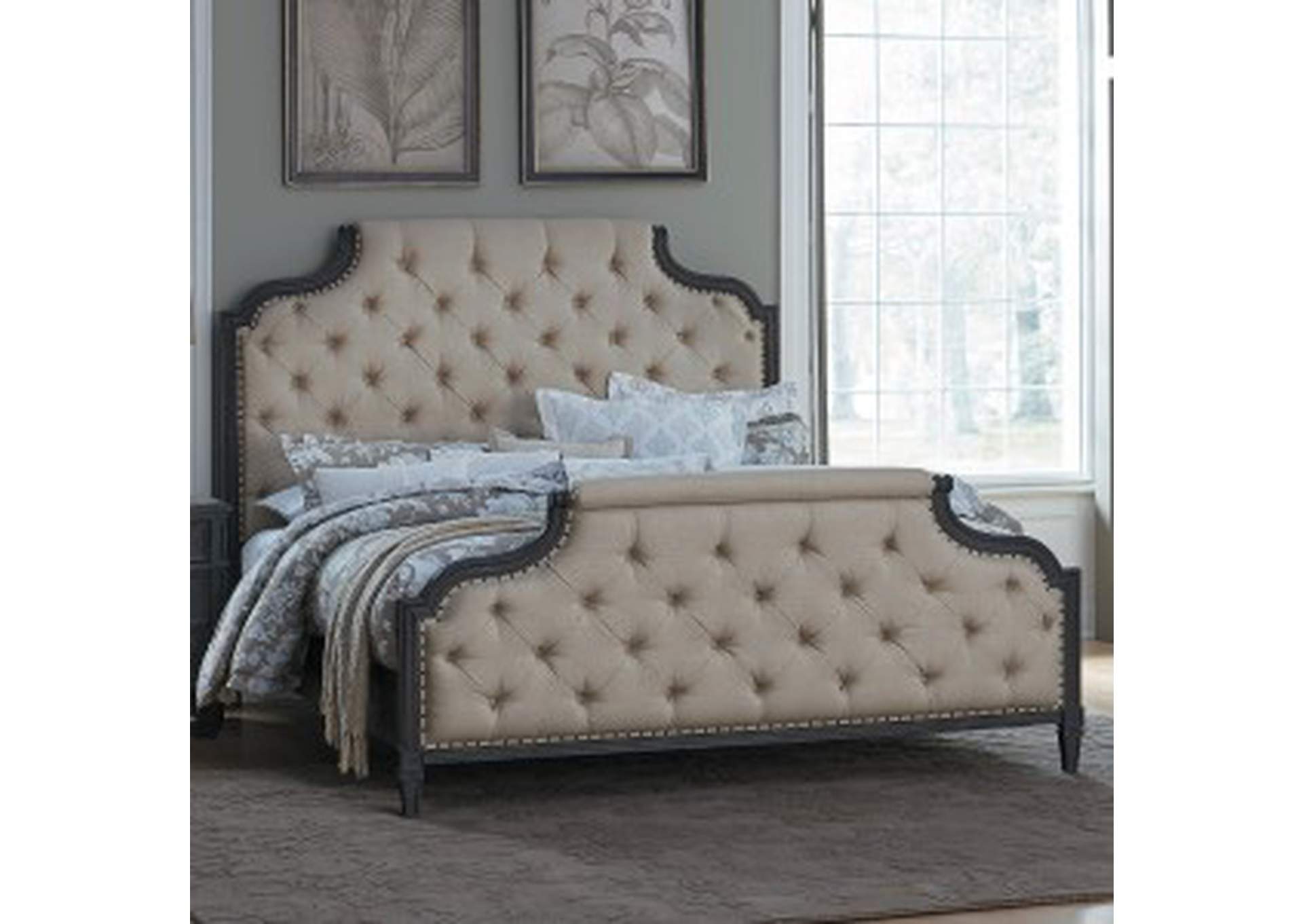 Lindley Beige Fabric Queen Upholstery Bed, Beige Fabric,Homelegance