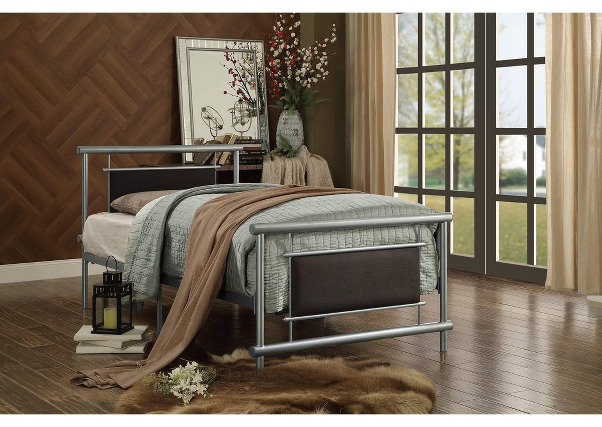 Twin Metal Platform Bed, Silver,Homelegance